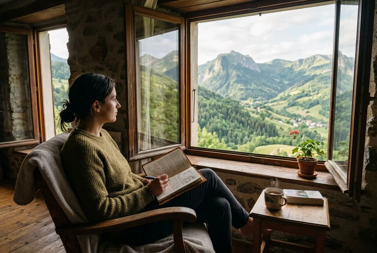 Femme en introspection devant le paysage