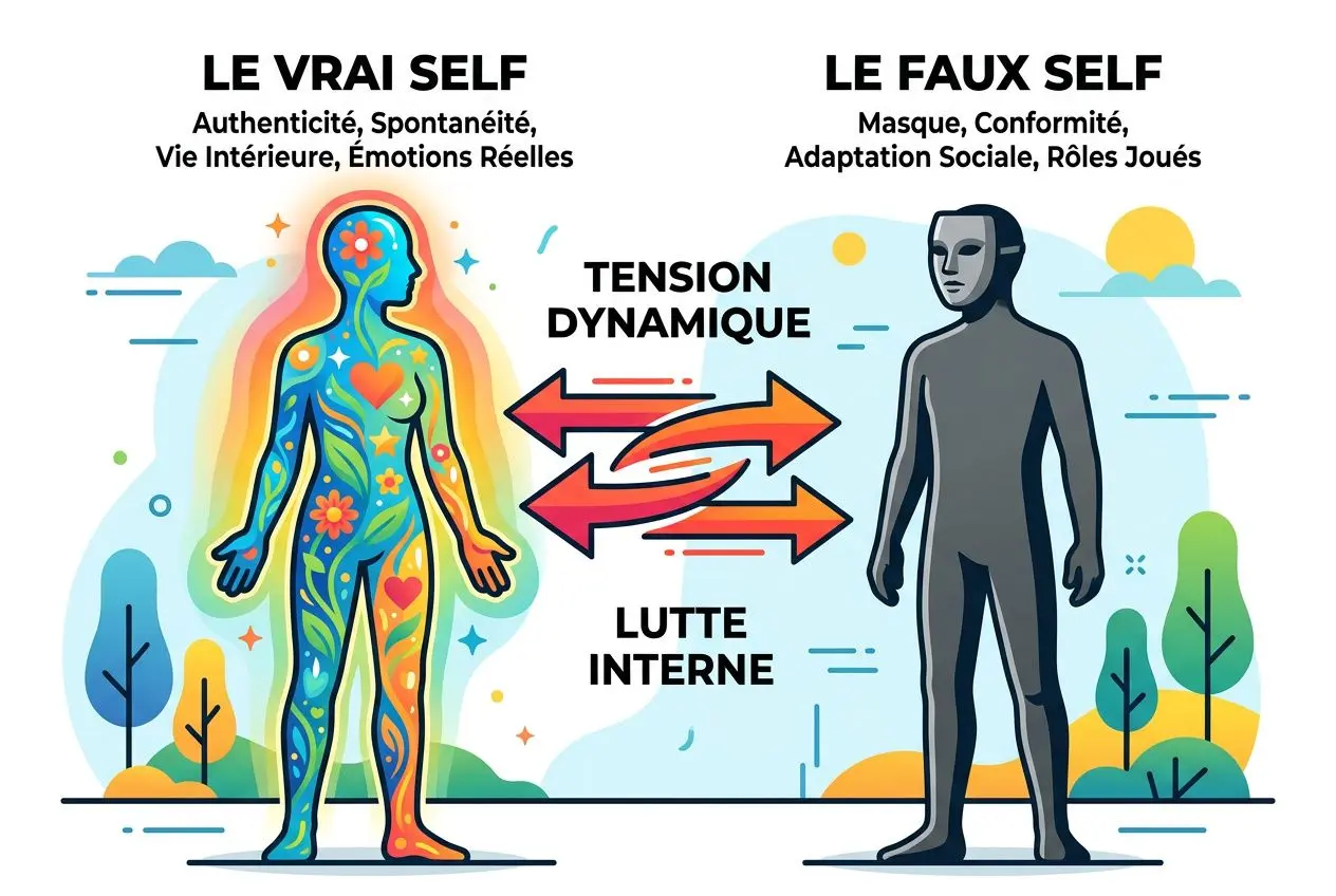 Illustration du vrai self et faux self