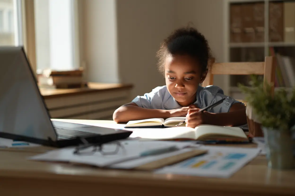 Jeune fille étudiante écrivant dans son cahier près d’un ordinateur, travail calme à la maison. comment identifier ses talents